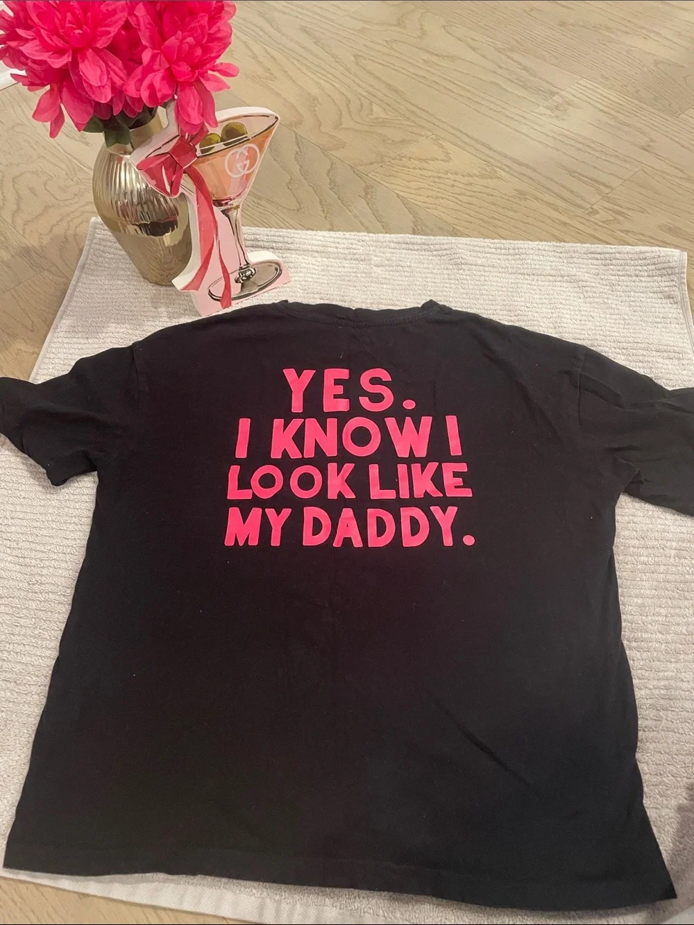 SHEIN Black Tee with Bright Pink Slogan - Kids Short Sleeve
